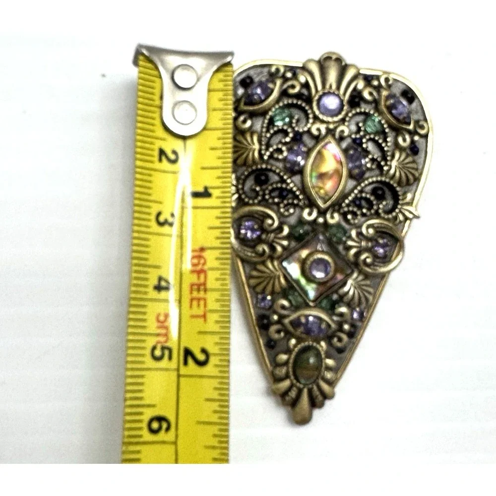 Michal Golan Stamp Brooch Pendant‎ Gold Tone Multi Stone Statement Vintage Style